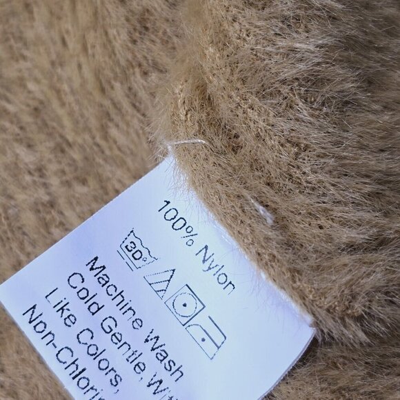 Dazy Soft Fuzzy Golden Beige Tie Collar Cardigan Sweater Size L - Picture 9 of 9